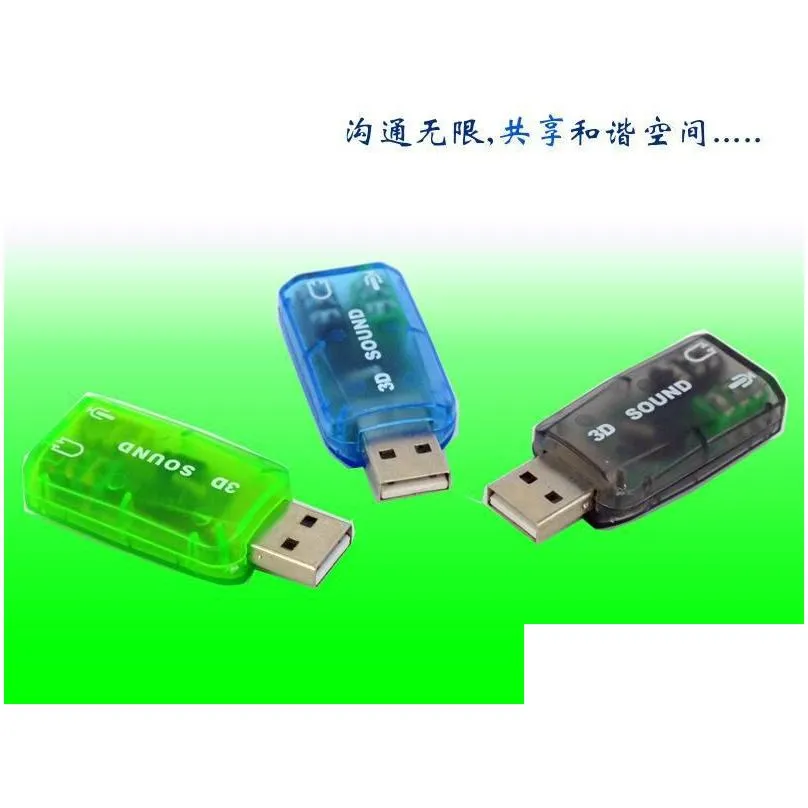 wholesale - - 100pcs lots usb 2.0 external sound card 3d 5.1 audio adapter for laptop pc new accessories