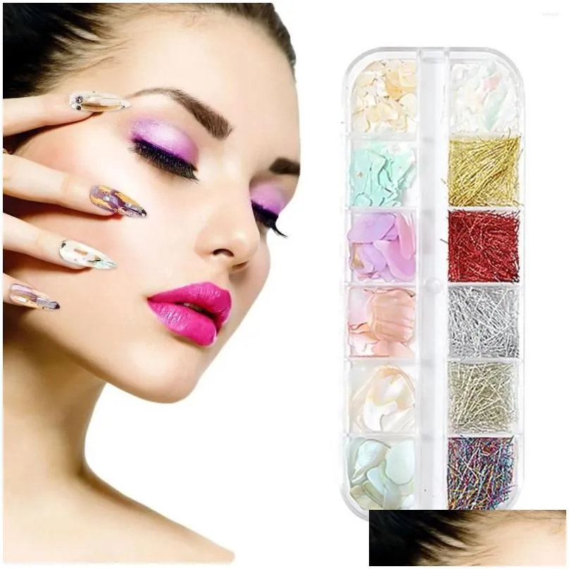 nail art decorations 12 colors mixed pieces long box ultra thin abalone letter stickers for nails glitter gel girls