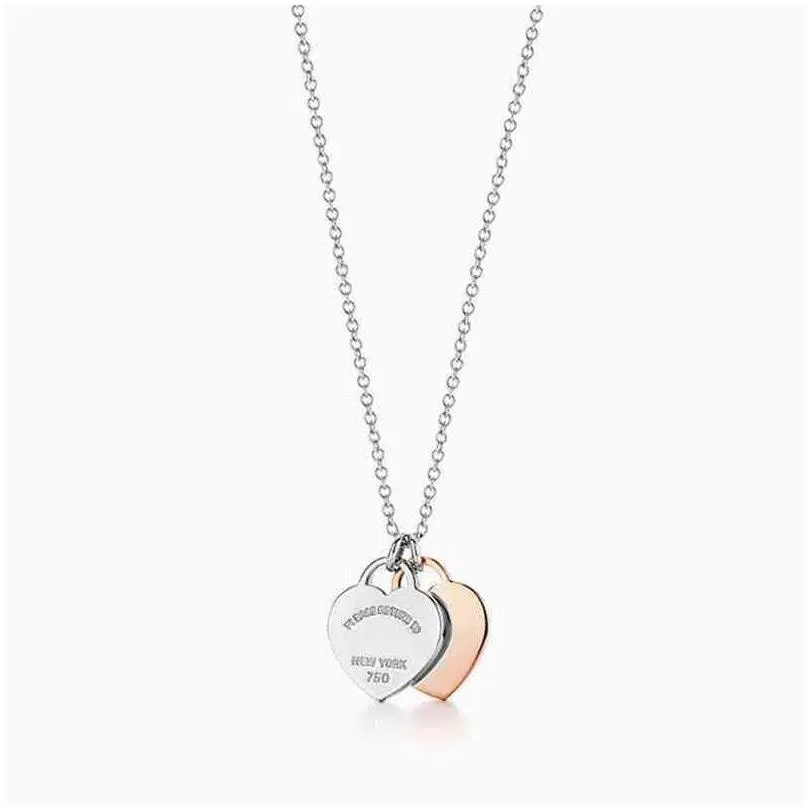 classic sterling sier double heart pendant necklace man women party wedding jewelry high quality y220314