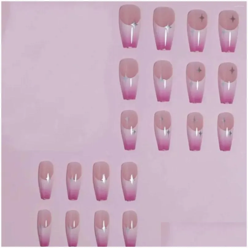 false nails french fake nail for women sweet coolo star pattern gradeint artificial extension suit matching