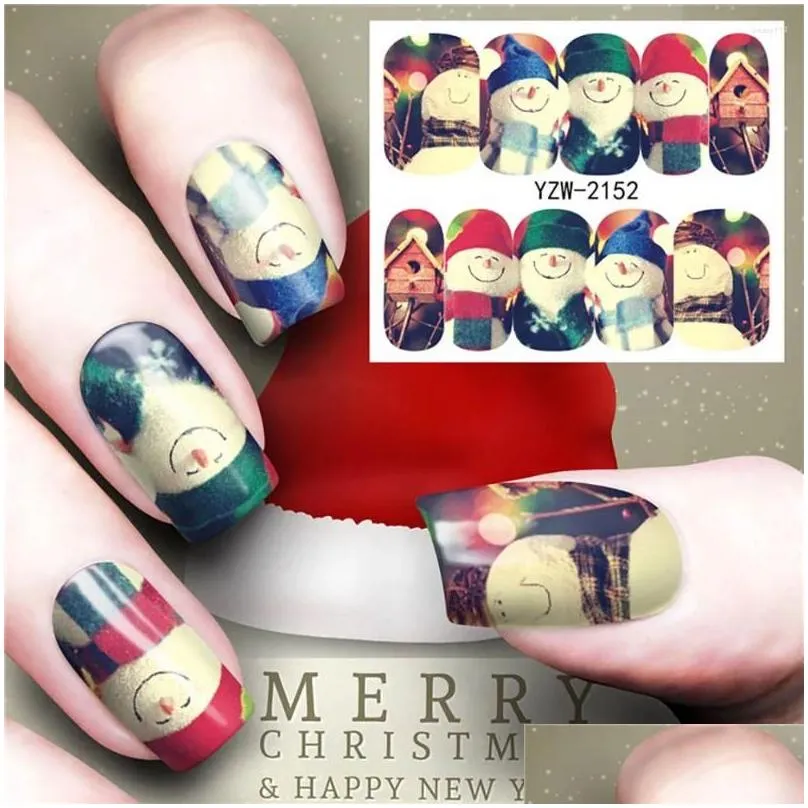 nail stickers christmas snowflake sticker diy santa watermark cartoon snowman art transfer decoration