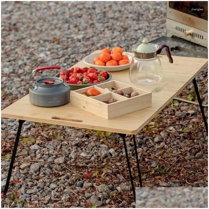 camp furniture outdoor camping bamboo table portable multifunctional four-fold tactical folding lightweight pinic