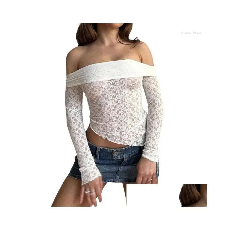 women`s t shirts sheer mesh see through t-shirt round neck slim fit blouse women s elegant floral lace long sleeve top shirt y2k
