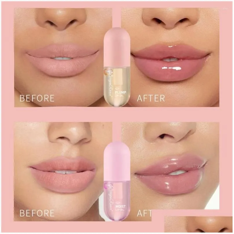 lip gloss 2pcs/set crystal jelly lips plumper oil instant volume moisturizing repairing reduce fine line sexy enhancer makeup tool