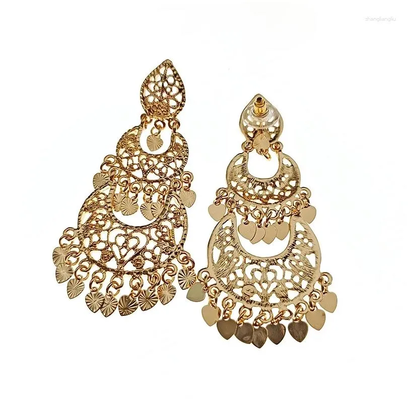 dangle earrings vintage women`s moon drop arabian luxury bridal gold color