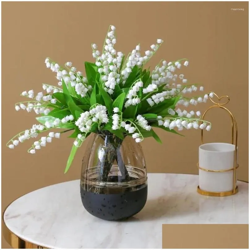 decorative flowers decoration mariage false lily of valley artificial silk white classic plastic 1 bunch with 5 prongs