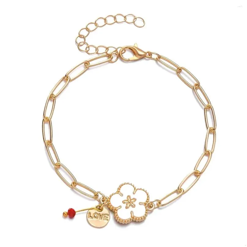 charm bracelets fashion sweet colorful 5 petaled flower for women crystal double sided floral link chain bracelet party jewelry