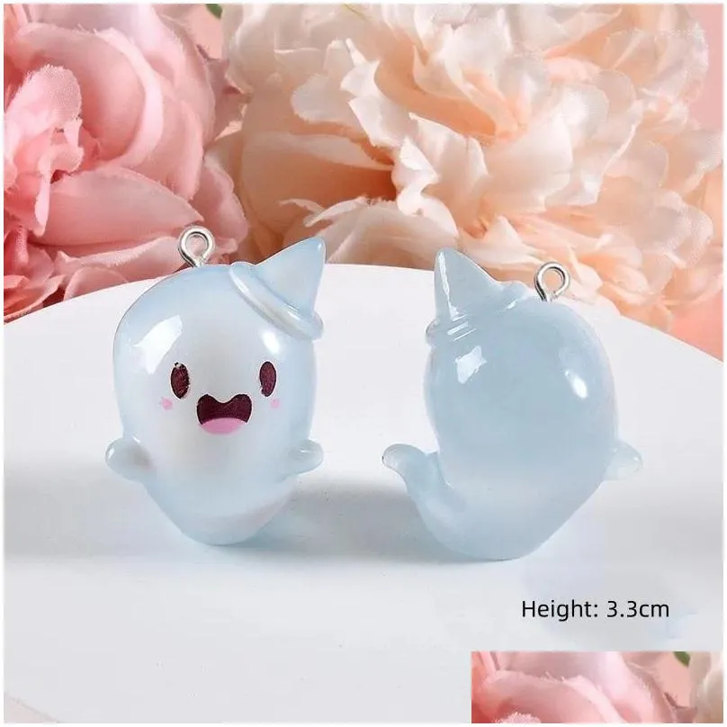 charms 10pcs cartoon luminous ghost resin diy halloween gift jewelry making creative keychain phone pendant funny figurine decor