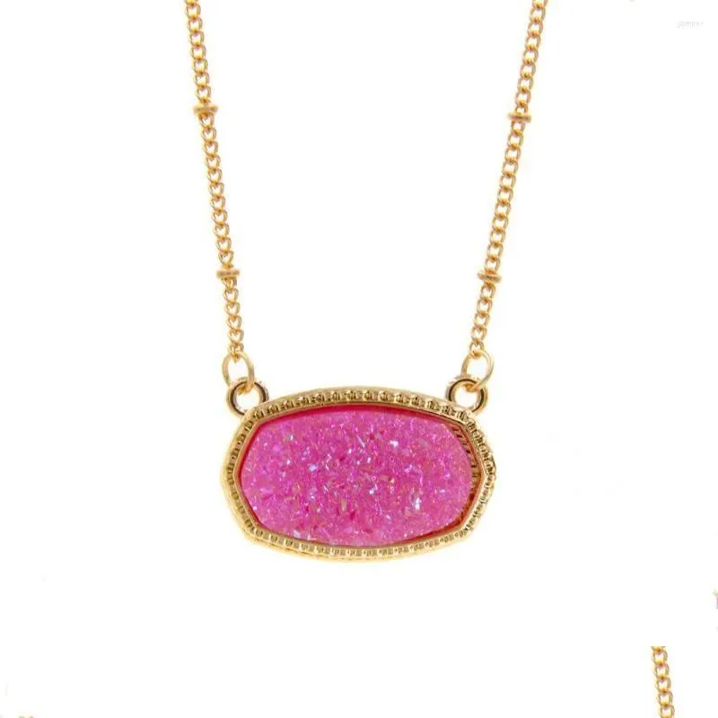 pendant necklaces resin oval druzy necklace gold color chain drusy hexagon style designer brand fashion jewelry for women