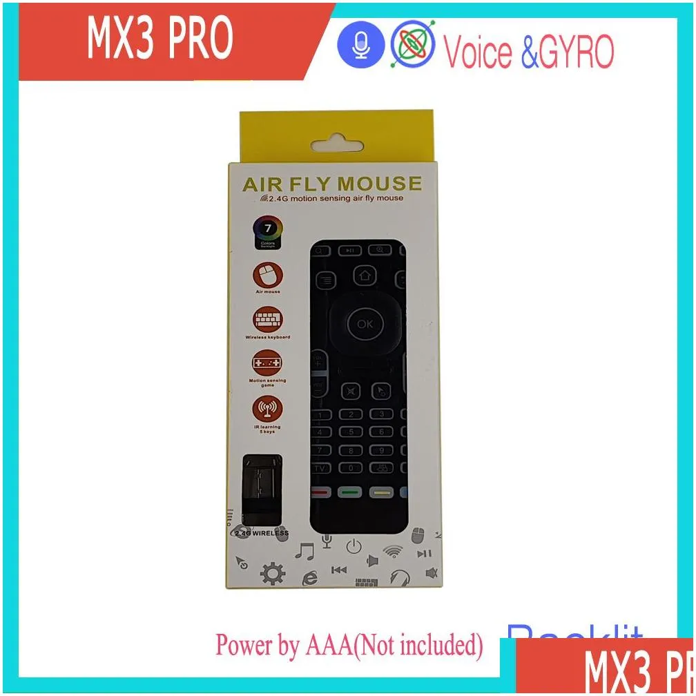 mx3 pro voice air mouse remote control mini keyboard backlit 2.4g wireless gyroscope ir learning for android tv box pc