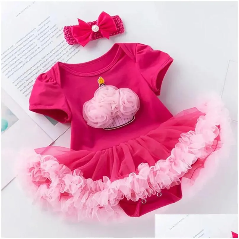 hair accessories girl summer dress crawling suit skirt cake print crewneck short sleeve casual boy clothes 1218 months baby neutral