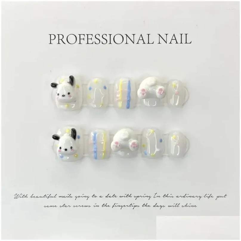 false nails handmade cute press on short korean kawaii anime reusable adhesive with design artifical nail tips art