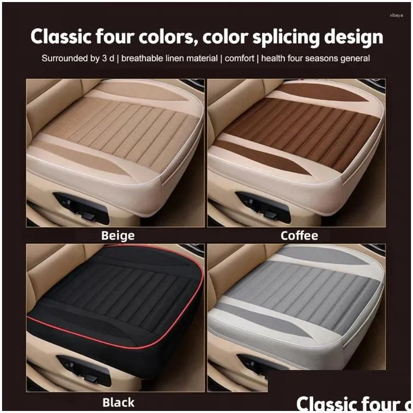 Car Seat Covers Car Seat Ers All Seasons Er Breathable Flax Front Protective Cushion Luxury Drivers Decorative Accessories Drop Delive Dhlcs