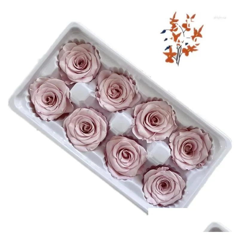 Decorative Flowers & Wreaths Decorative Flowers 8Pcs/Box Preserved  Rose Flower Heads 4-5Cm Dried Roses For Teddy Bear Handmade D Dh3Tq