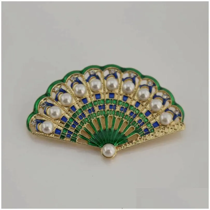brooch corsage men women safety pin retro chinese fan fringed pearl brooch pin unisex diamond fashion accessories
