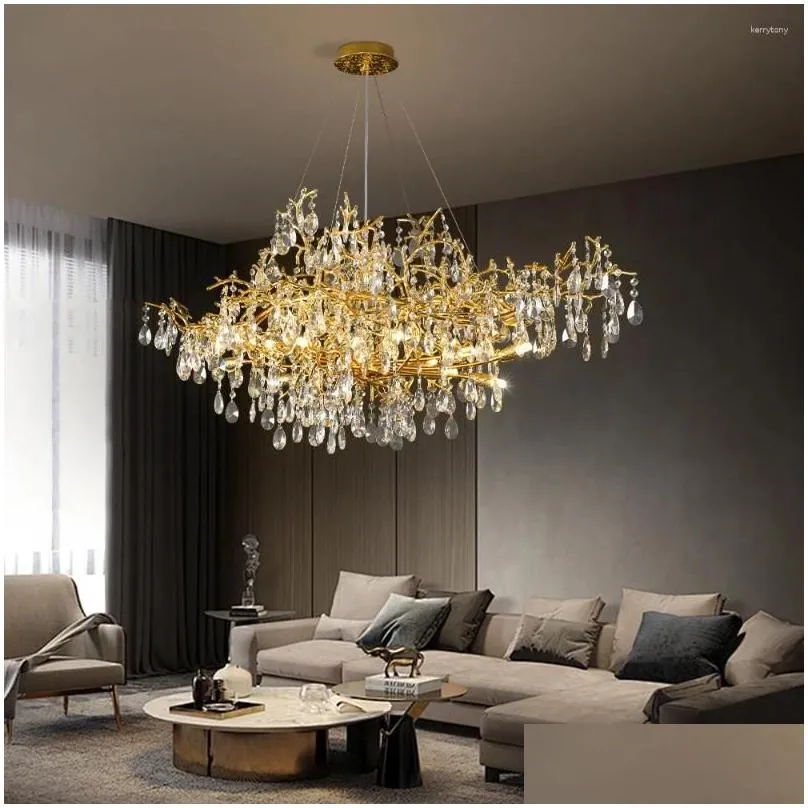 Chandeliers French Large Ceiling Chandelier Crystal Light Luxury Branch Living Room El Hanging Fixture For Kitchen 220V Drop Delivery Dhskf