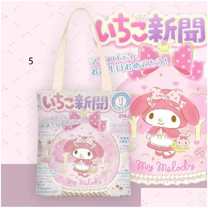 Handbags Girls Kawaii Kuromi Cinnamoroll Double Sides Print Zipper Canvas Handbag Girl Student Lovely Accessories Bags Big Capacity Dr Dh5Lf