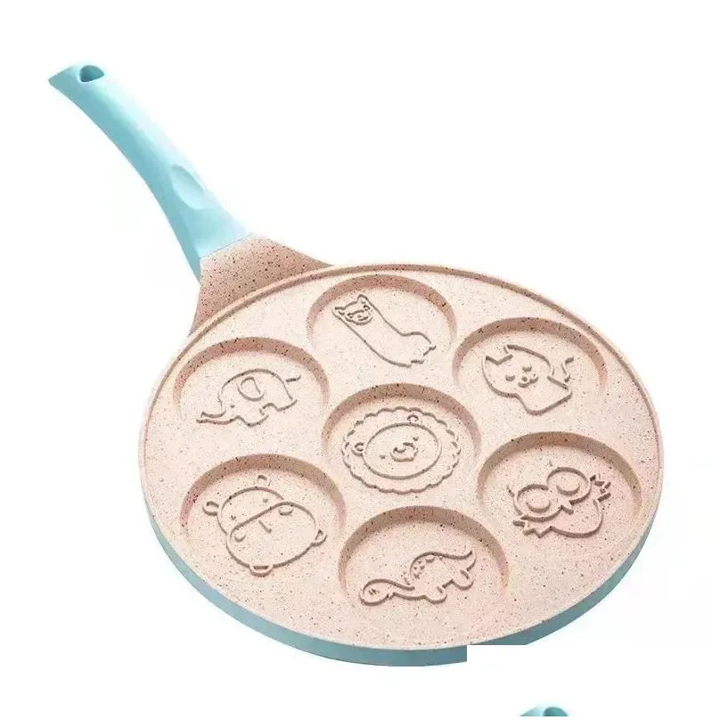 pans home kitchen seven hole breakfast frying pan cute animal face design nonstick multifunctional pancake egg dumpling cooker