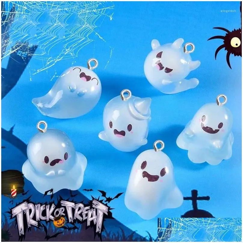 charms 10pcs cartoon luminous ghost resin diy halloween gift jewelry making creative keychain phone pendant funny figurine decor