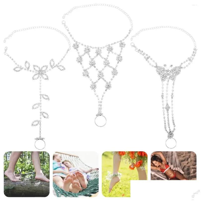 anklets 6 pcs rhinestone anklet foot jewelry barefoot sandals summer chain for women alloy bride