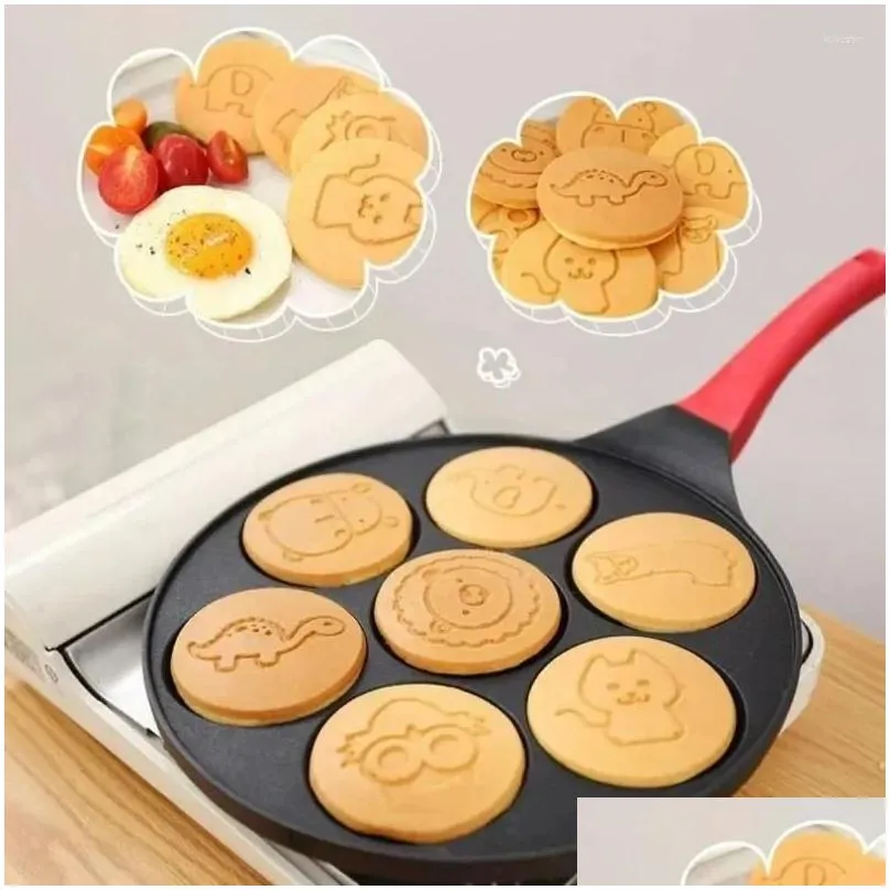 pans home kitchen seven hole breakfast frying pan cute animal face design nonstick multifunctional pancake egg dumpling cooker