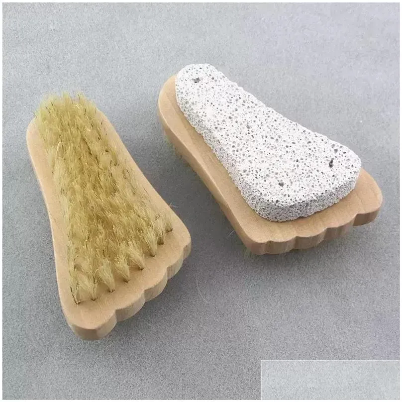 Bath Brushes, Sponges & Scrubbers Natural Bristle Brush Foot Exfoliating Dead Skin Pumice Stone Feet Wooden Cleaning Brushs Spa Masr D Dhlpr