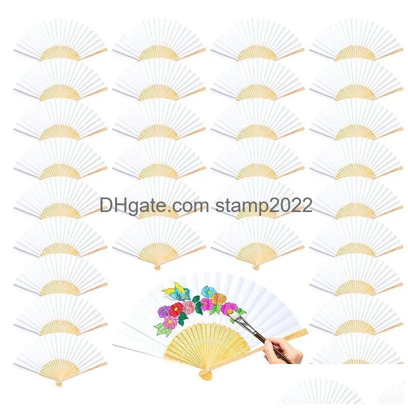 candy color diy folding fan party favor single sided paper fan childrens painting gift supplies 12 colors