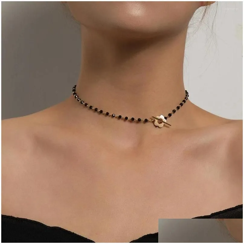 choker temperament short necklaces ot buckle black crystal female women clavicle chain jewelry bead necklace