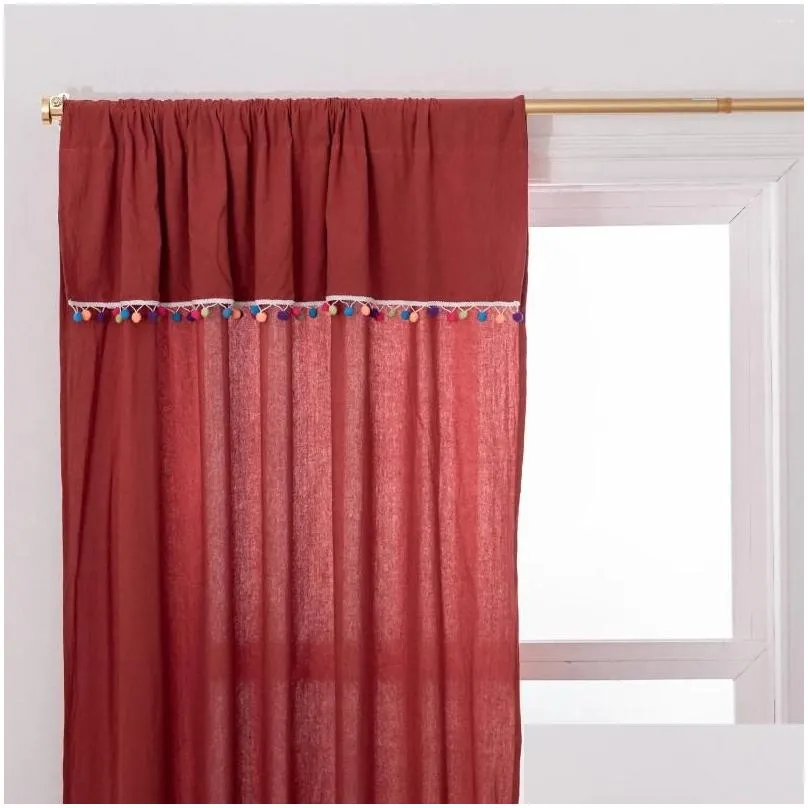 curtain cotton linen american solid plaid home window tassels blackout valance for the luxury bedroom curtains living room