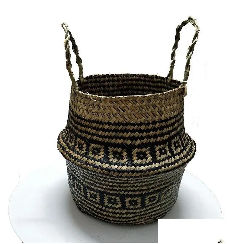 bamboo storage baskets foldable laundry planter strawwork wicker rattan seagrass belly garden flower pot handmade baskets garden