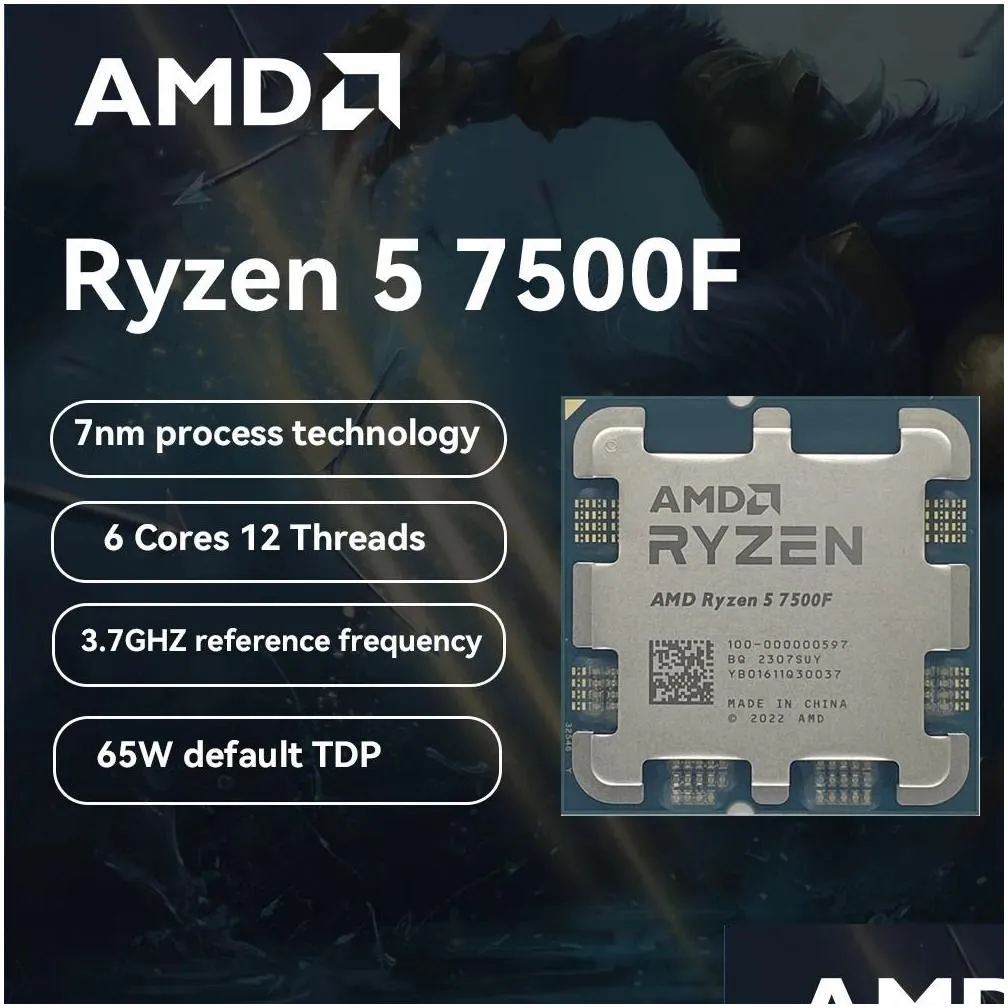 ryzen 5 7500f r5 37ghz 6core 12thread cpu processor 5nm l332m 100000000597 socket am5 sealed and without fan 240123