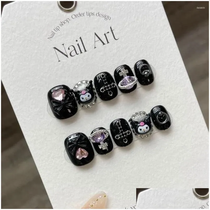 false nails handmade cute press on short korean kawaii anime reusable adhesive with design artifical nail tips art