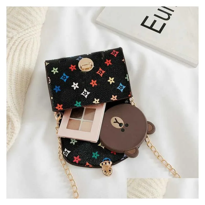 print handbag pu leather kids fashion designer flower square girl princess messenger bag accessories mini purse wallet