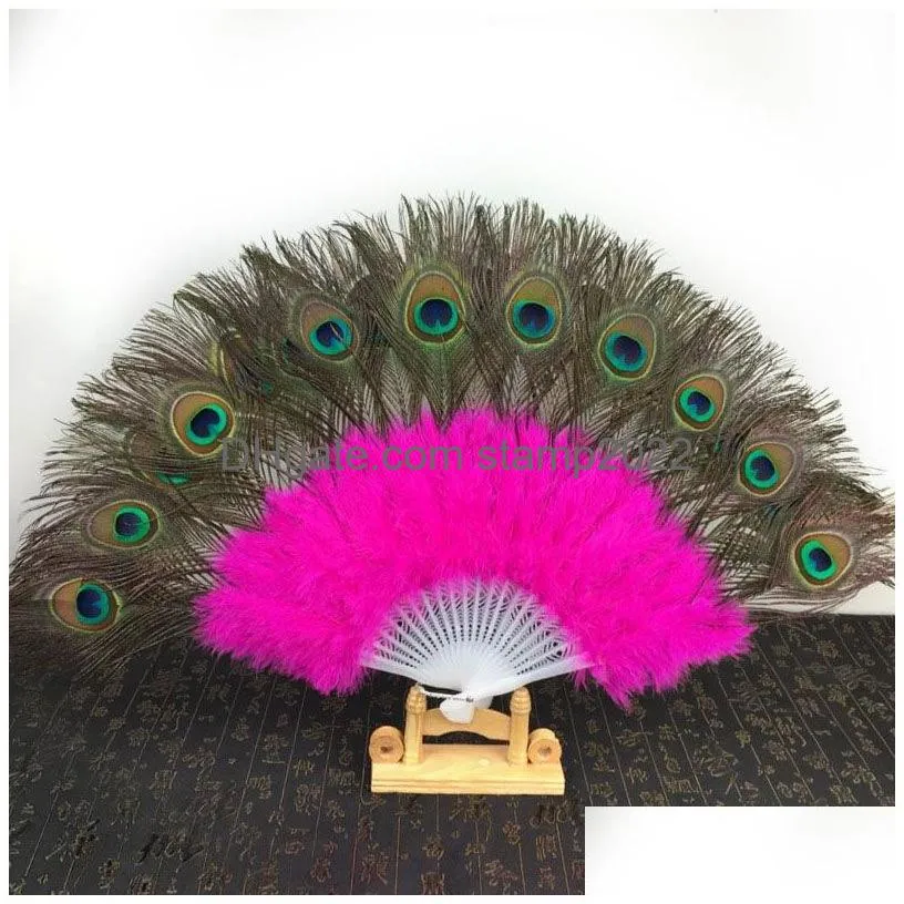 peacock feather hand fan elegant folding fans halloween party gifts stage performances craft decoration creativity birthday gift