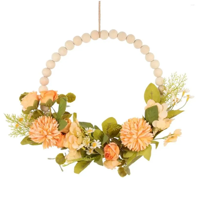 decorative flowers faux wood bead garland farmhouse pendant spring wreath decor simulation hanging floral artificial plants ornament