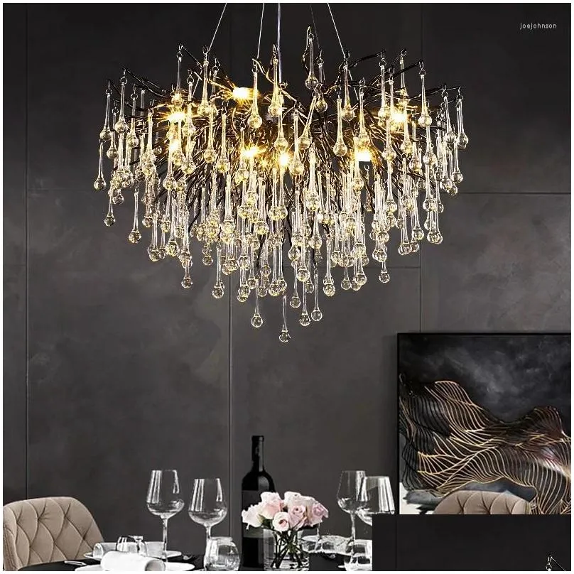 Pendant Lamps American Crystal Chandeliers Black/Gold/Chorme Ceiling Lamp For Living Room Decoration Dining Table Oval Large Light D Dhmiy