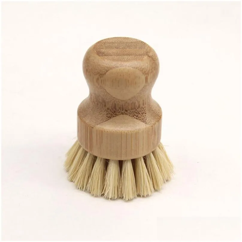 portable wooden cleaning brush round handle pot sisal palm dish bowl pan cleanings brushes kitchen chores rub 2 styles