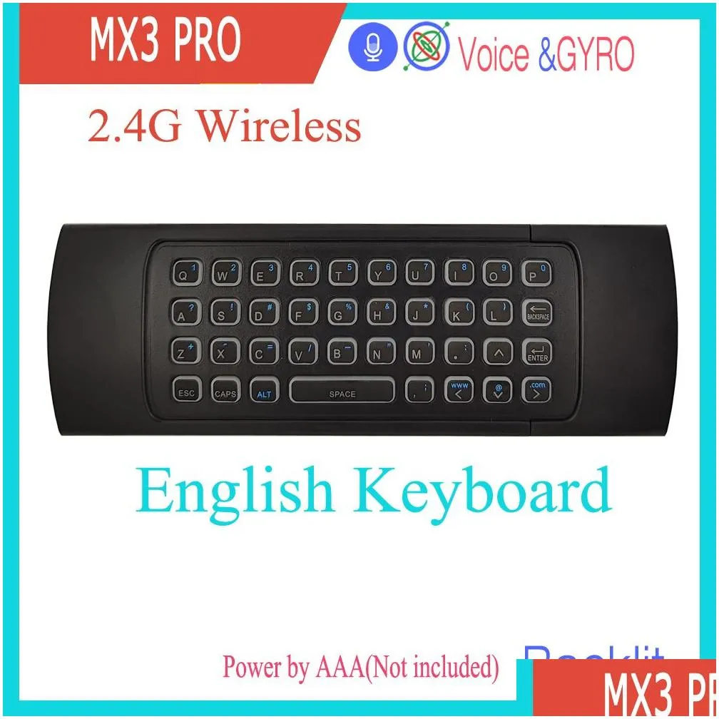 mx3 pro voice air mouse remote control mini keyboard backlit 2.4g wireless gyroscope ir learning for android tv box pc