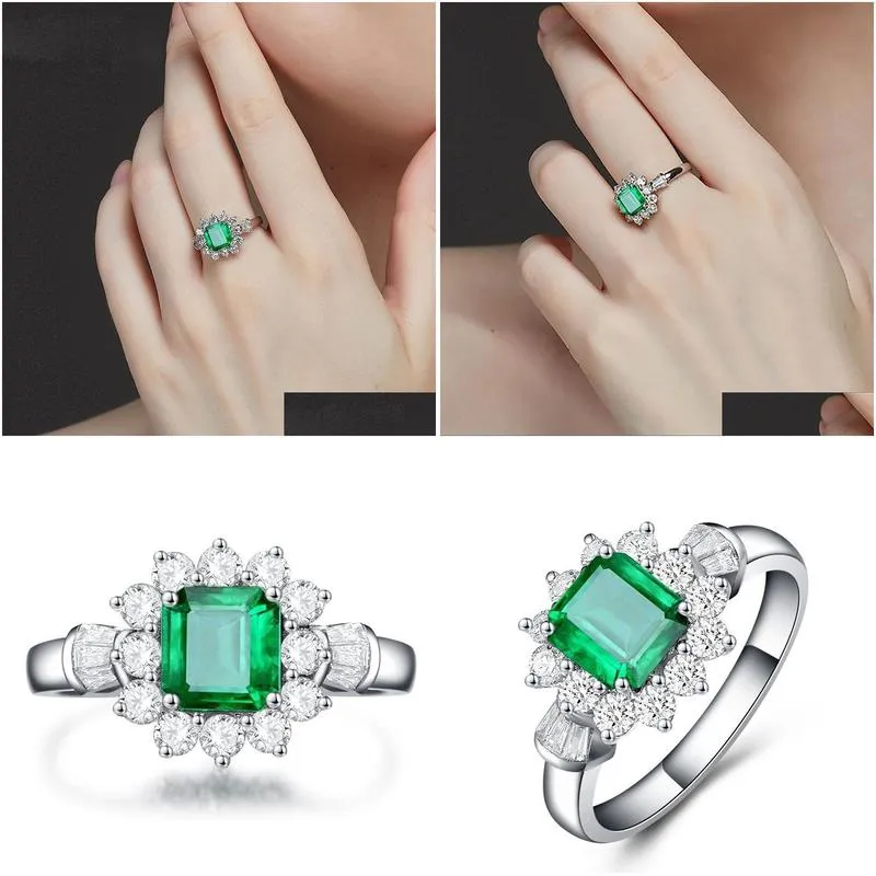 vintage 100 925 sterling silver jewelry ring natural emerald gemstone diamond rings for women size 5125063628