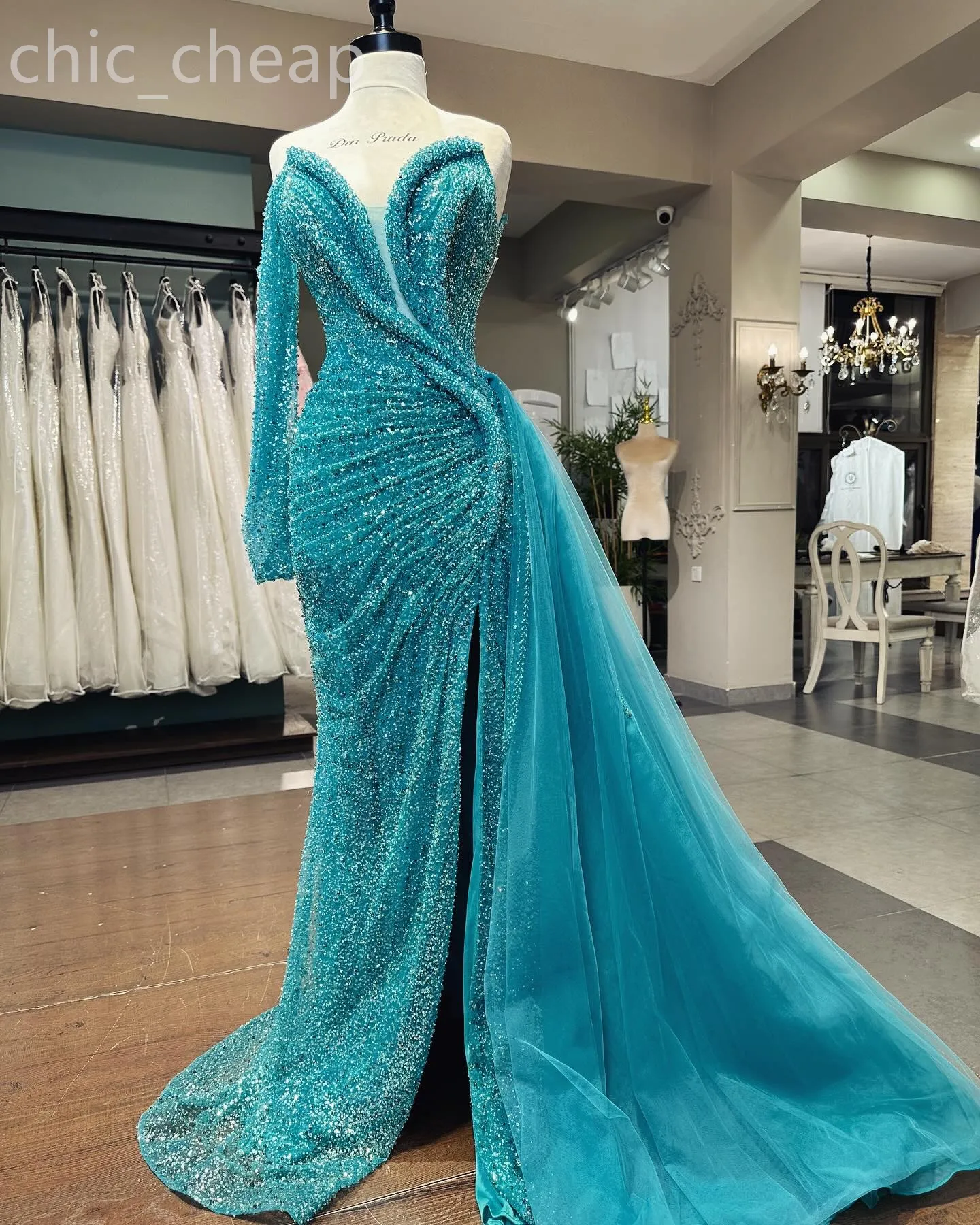2024 Aso Ebi Blue Mermaid Prom Dress Sweetheart Sequined Lace Evening Formal Party Second Reception Birthday Engagement Gowns Dresses Robe De Soiree ZJ23