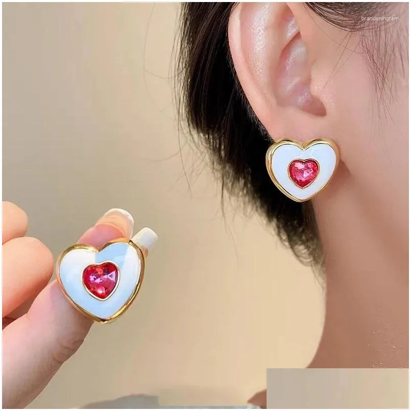 stud earrings lifefontier trendy enamel patchwork rhinestone heart for women vintage love wedding earring party jewelry gifts