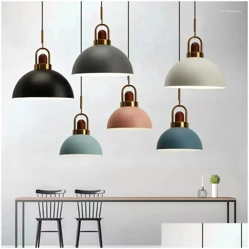 Pendant Lamps Nordic Led Lights Metal Minimalist Hanging Kitchen Dining Room Bedroom Bar Counter Indoor Lighting Home Decor E27 Drop Dhfjg