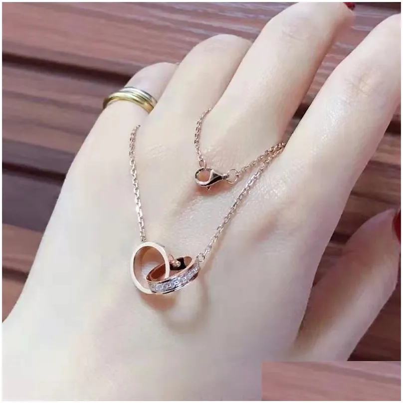fashion classic design pendant love screw cap necklace for men women double loop ring full cz two rows diamond pendant jewelry collares collier