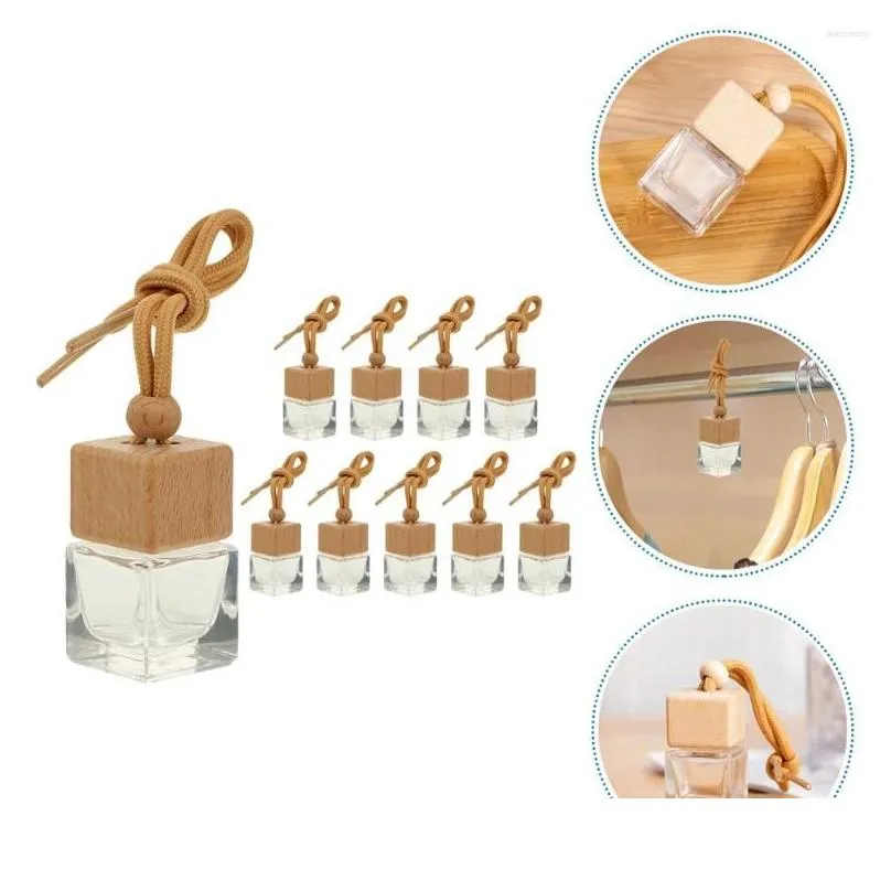 pcs empty wooden bottle square lid  oil diffusers refillable car air freshener perfume bottles