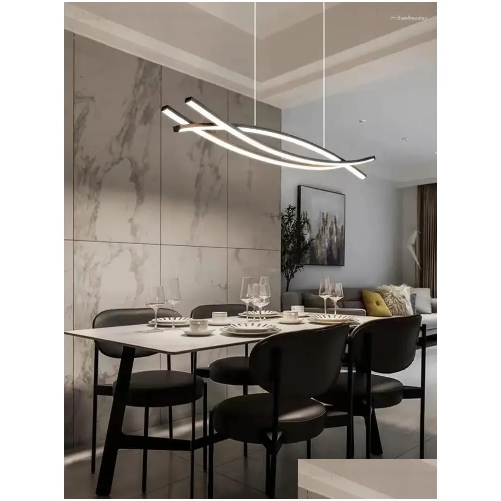 Chandeliers Dining Room Chandelier Modern Simple Nordic Minimalist Light Luxury A Long Bar Hanging Home Decorative Drop Delivery Dhke7