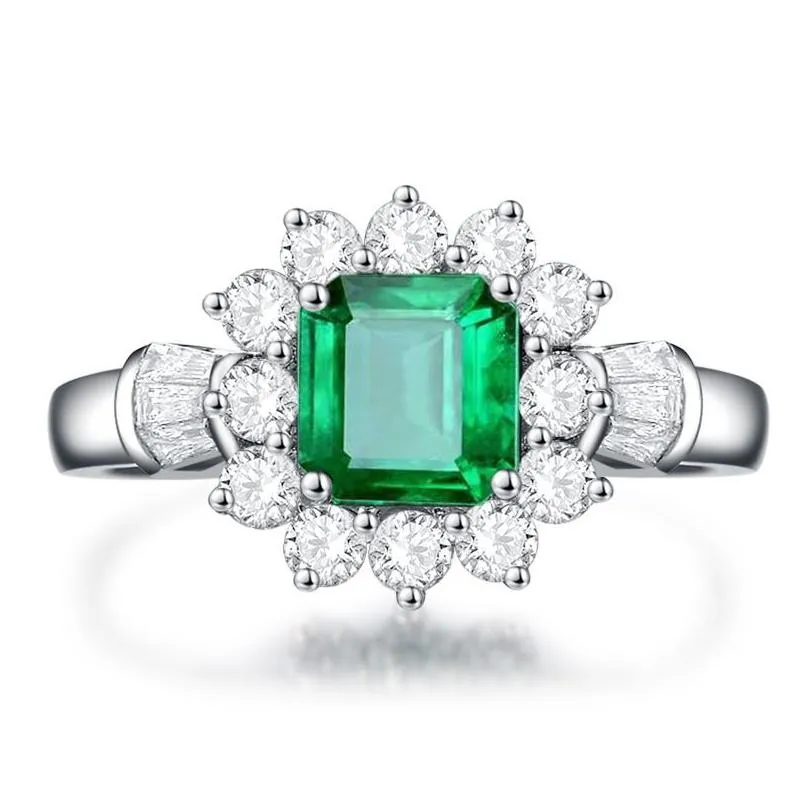 vintage 100 925 sterling silver jewelry ring natural emerald gemstone diamond rings for women size 5125063628