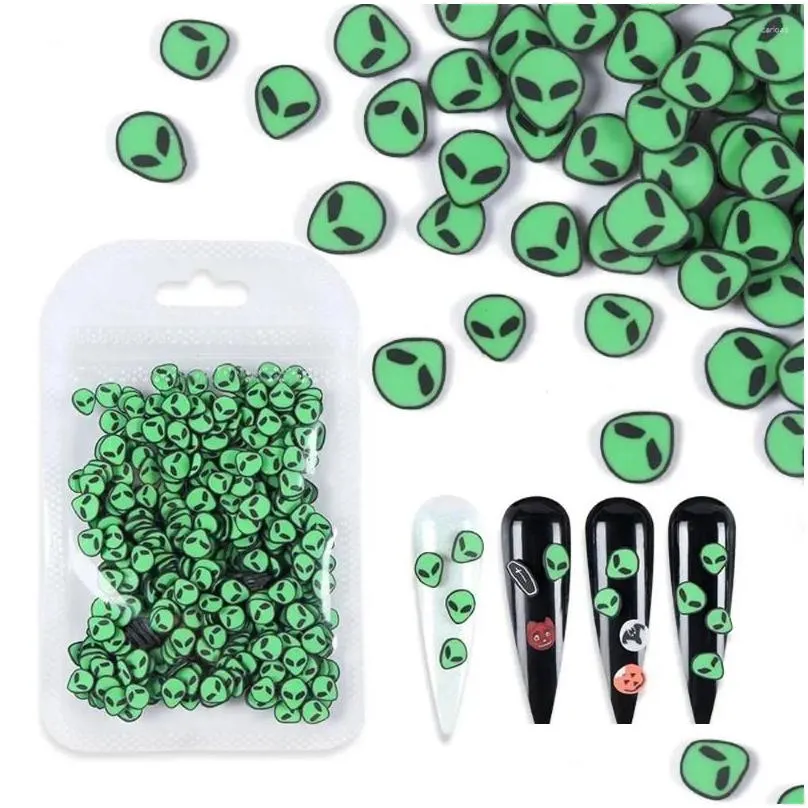 nail art decorations stylish green alien slices soft polymer clay flakes manicure accessories diy jewelry halloween 3d