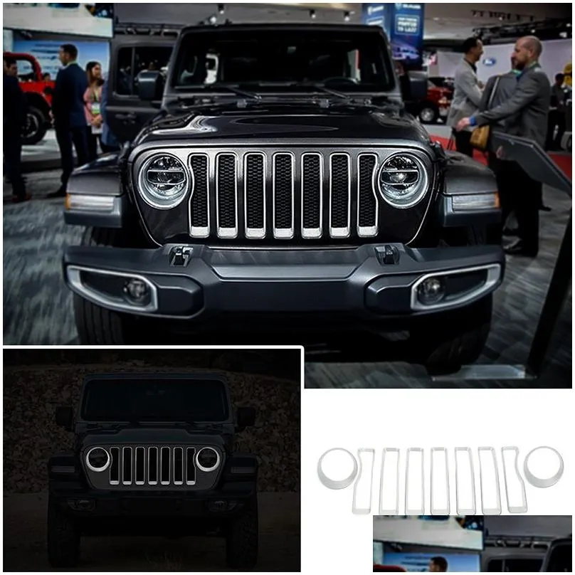 car headlight cover trim and front mesh grille ring decoration for jeep wrangler jl 2018 car accessories9660993