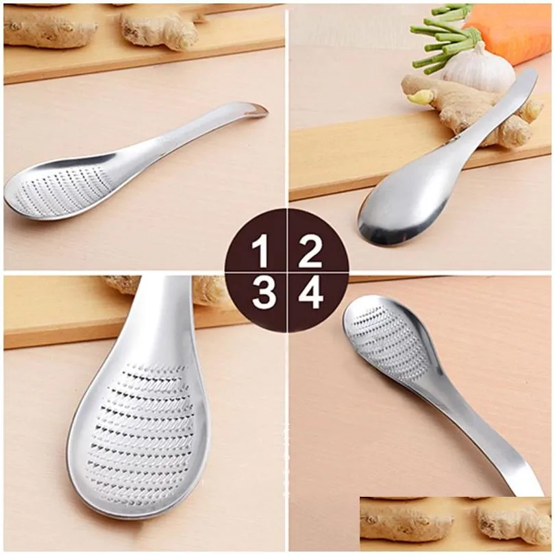 stainless steel spoon ginger grinder household kitchen tools melons and fruits grinding tool garlic masher 17x4.2cm