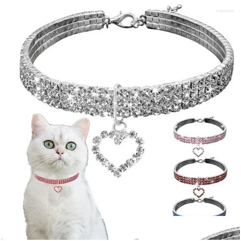 dog collars pet necklace neck ring cat dogs collar strap supply safety buckle heart shiny rhinestone adjustable cute choker